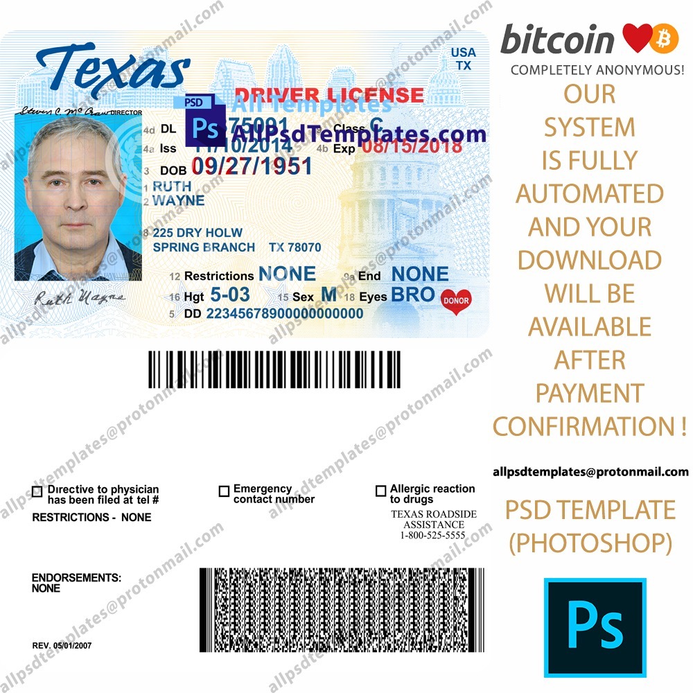 Texas Driver License Template ALL PSD TEMPLATES