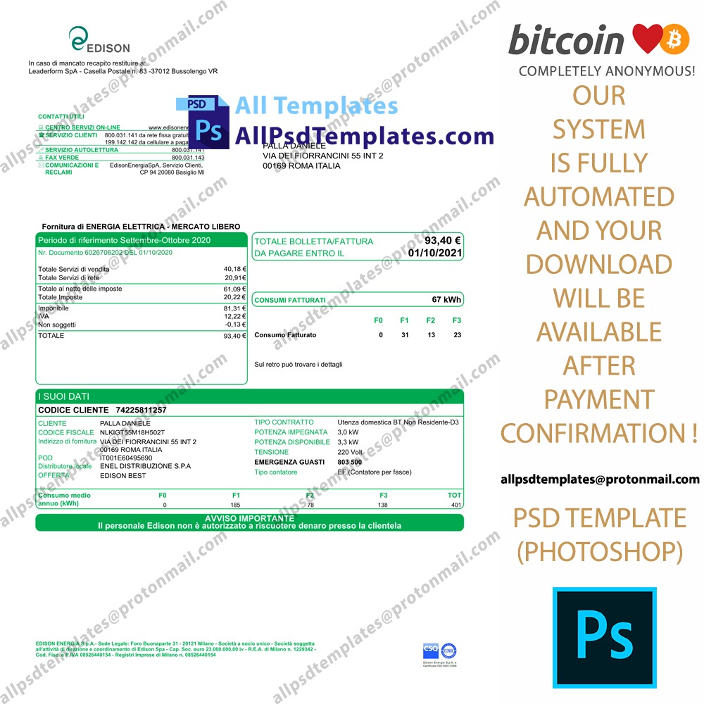 Italy Edison Bill Template ALL PSD TEMPLATES