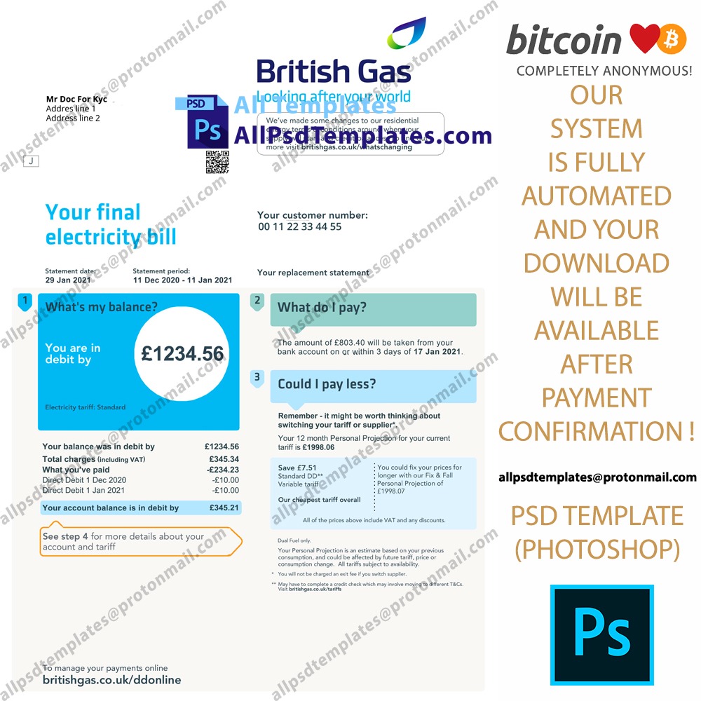UK British Gas Bill Template ALL PSD TEMPLATES