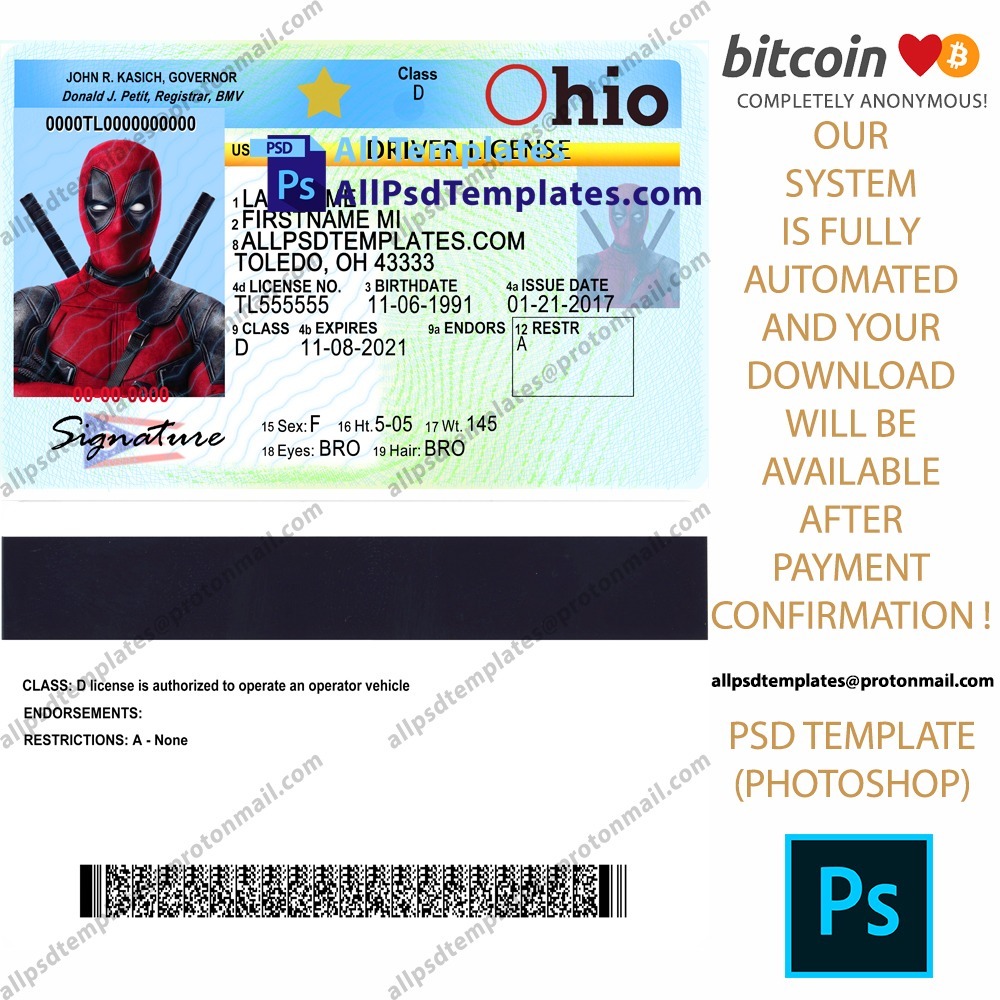 Ohio Driver License Template ALL PSD TEMPLATES