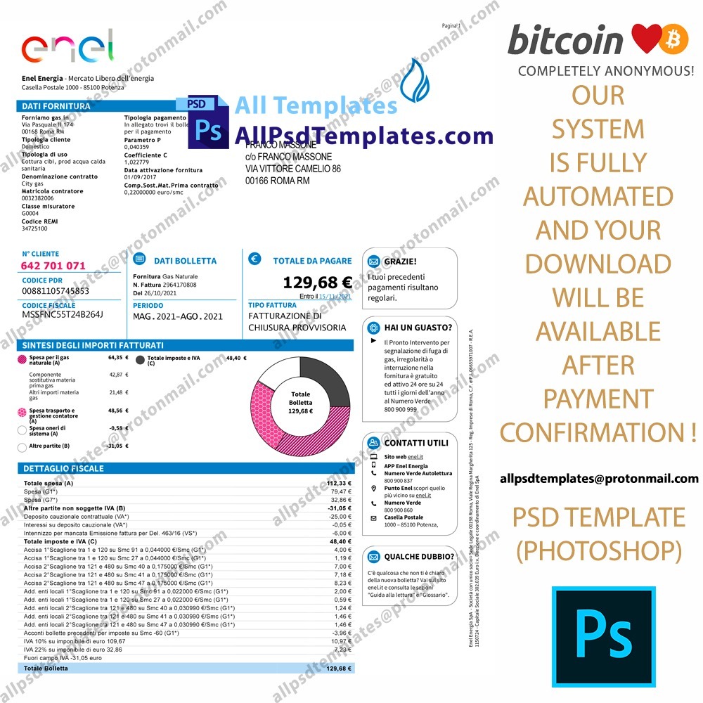 Italy Enel Energia Bill Template ALL PSD TEMPLATES