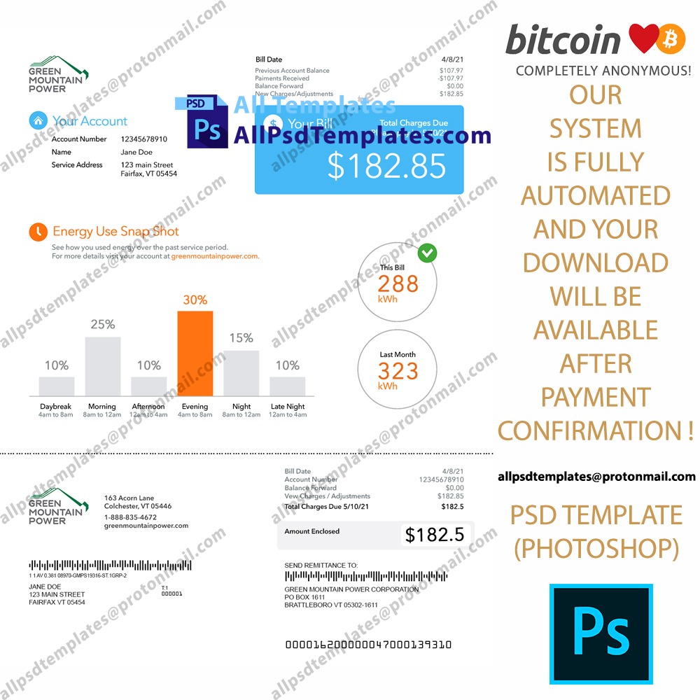 Vermont Green Mountain Power Bill Template ALL PSD TEMPLATES