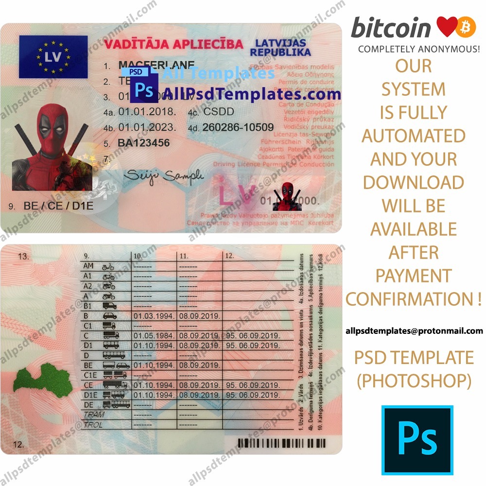 Latvia Driver License Template ALL PSD TEMPLATES