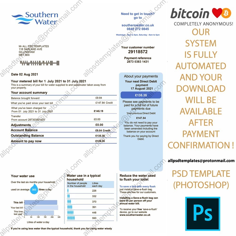 UK Southern Water Bill Template ALL PSD TEMPLATES