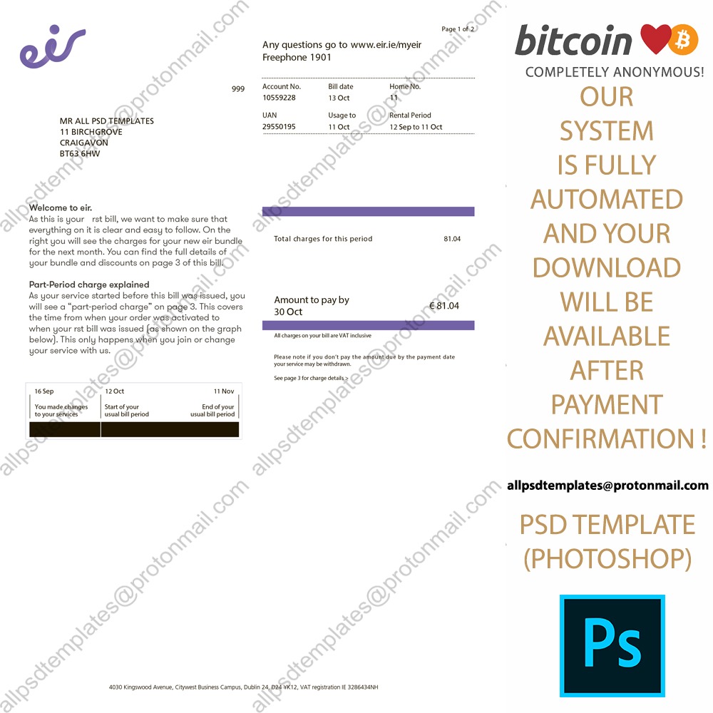 Ireland Eir.ie Bill Template ALL PSD TEMPLATES