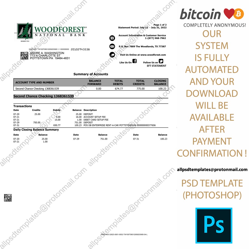 USA Woodforest National Bank Statement Template ALL PSD TEMPLATES