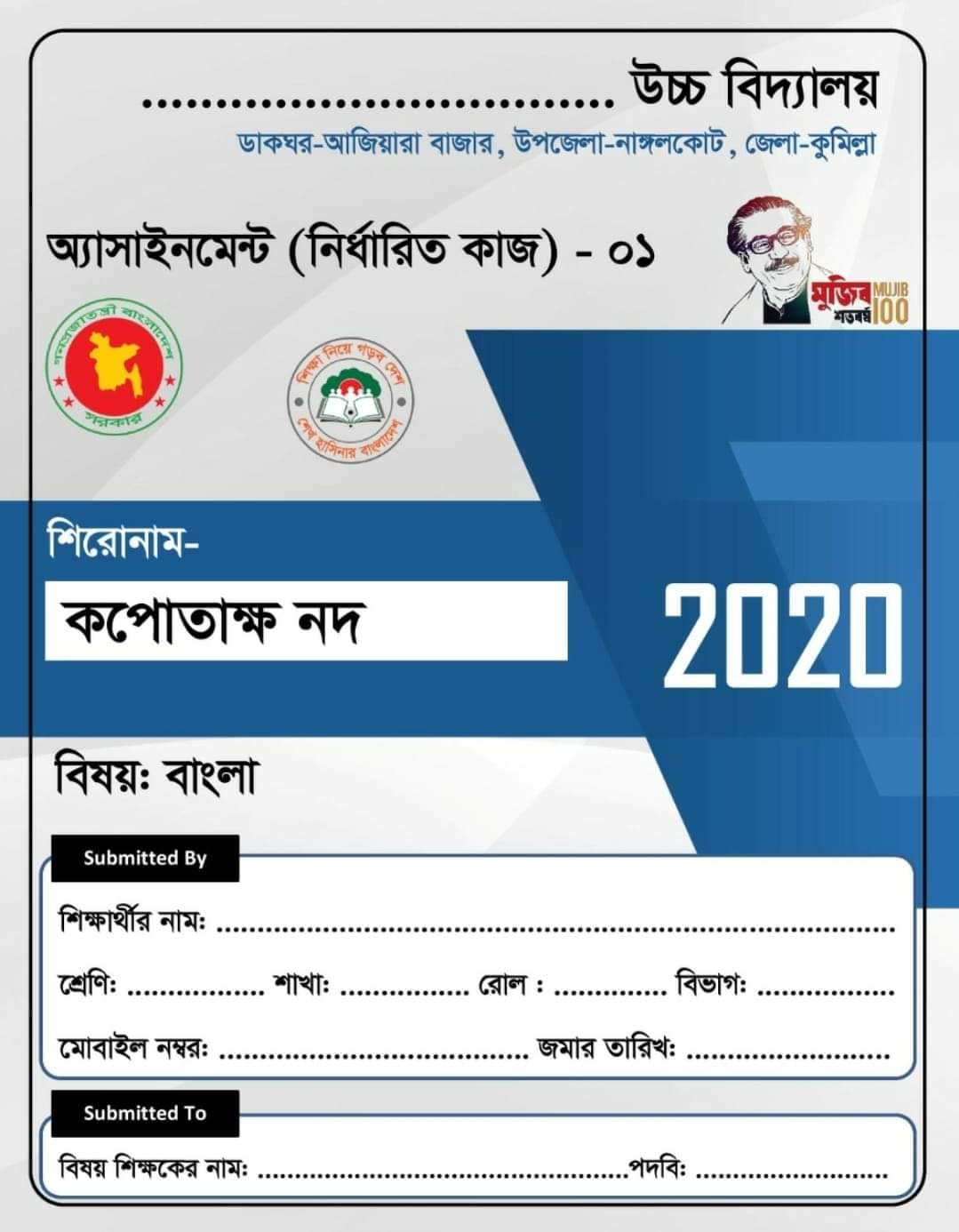 Assignment Cover Page Design (Class 6, 7, 8, 9) School / College