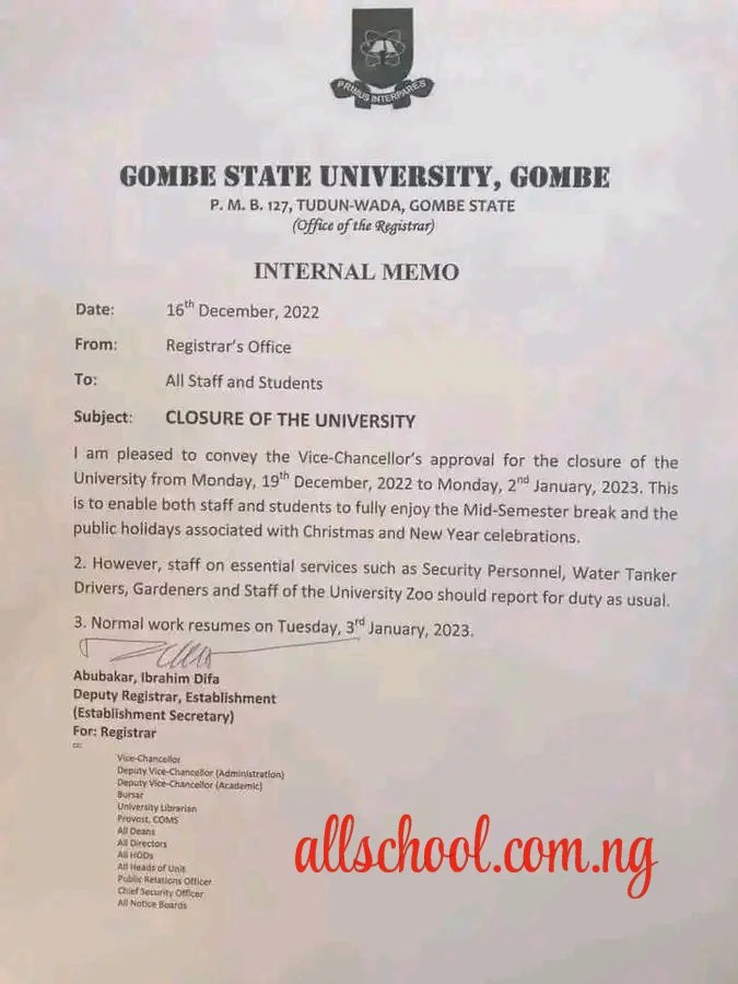 GSU Notice to Staff & Students On MidSemester Break