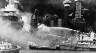 Uss West Virginia In Flames