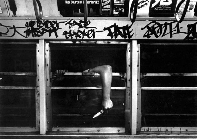 Knife Hanging Out Of The Subway Window