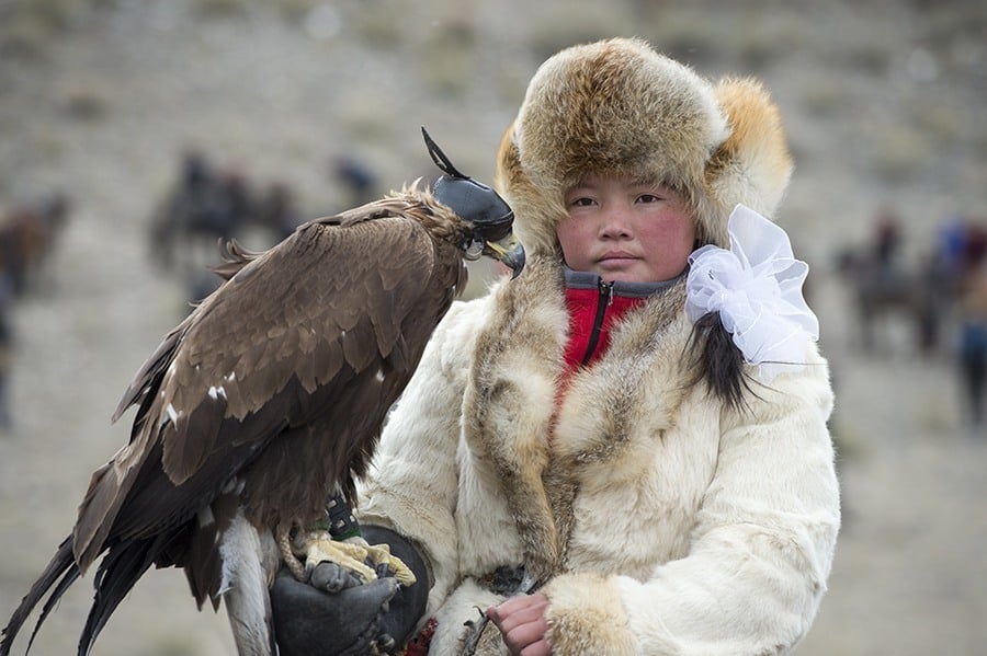 Portrait Of A Kazakh Teenage Girl Eagle Hunter (winner Of