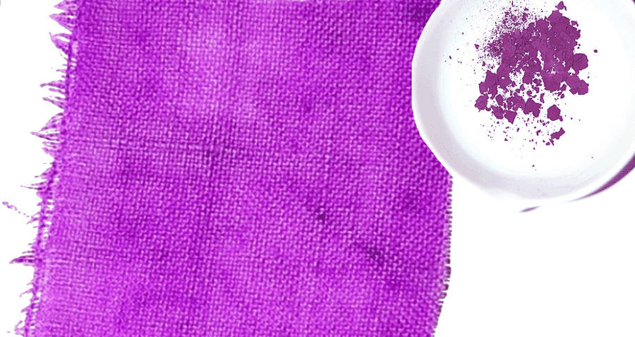 Plate of dye and purple fabric