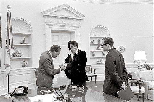 Nixon Checking Out Elvis' Cufflinks