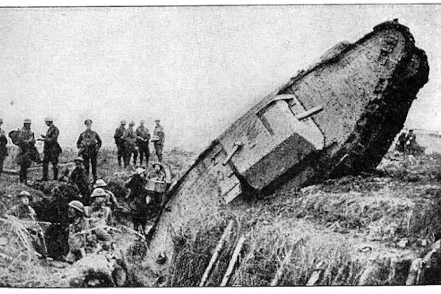 A World War 1 Tank Stuck In A Trench