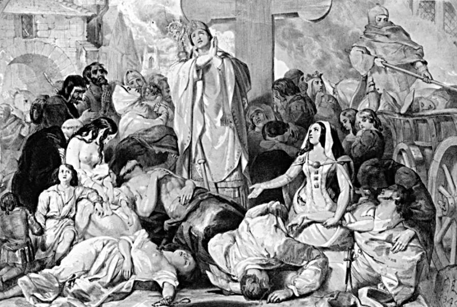 Illustration Of Medieval People In Prayer