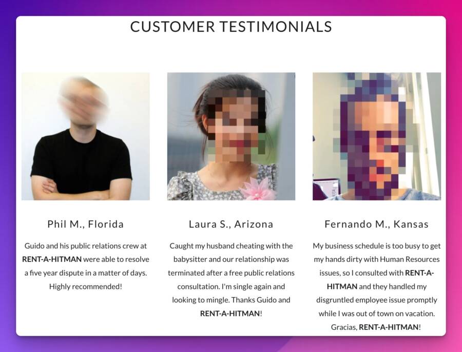 Customer Testimonials For Rent A Hitman