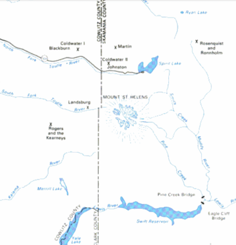 Map Of Mount St. Helens Eruption Victims