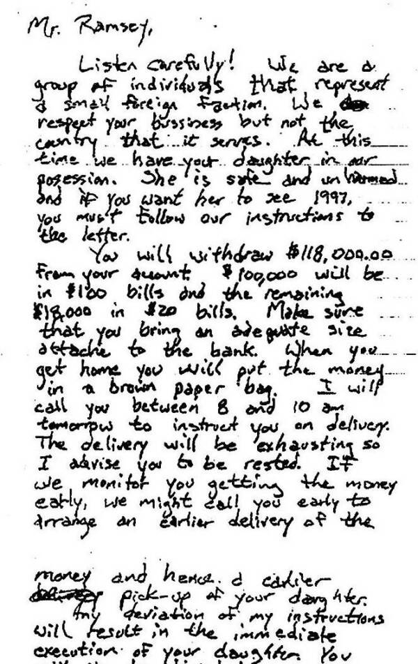 Jonbenet Ramsey Ransom Note