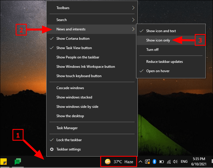 How to Remove Weather from Taskbar in Windows 10