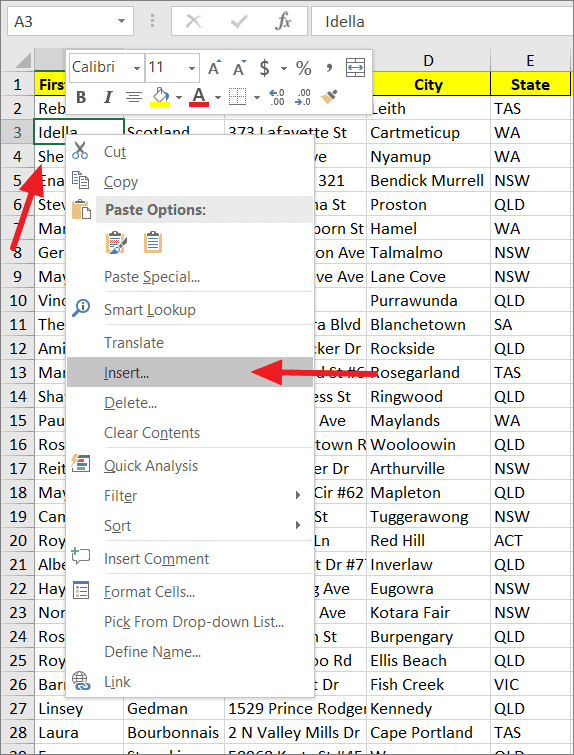 Move one row up in excel