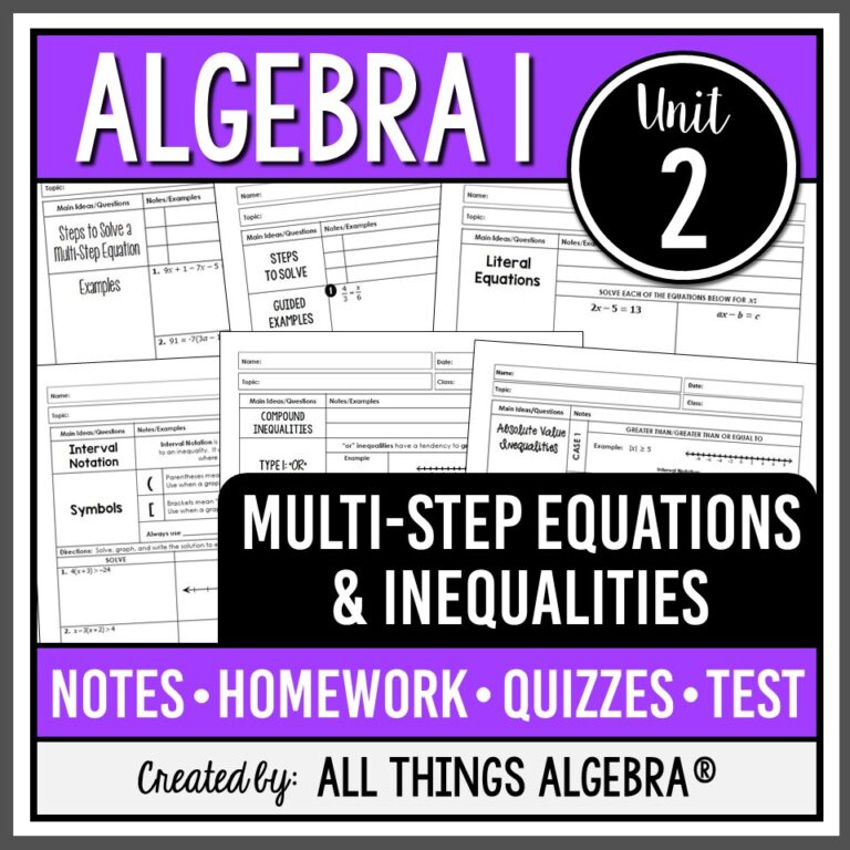 Algebra 1 Unit 2 MultiStep Equations & Inequalities All Things Algebra®