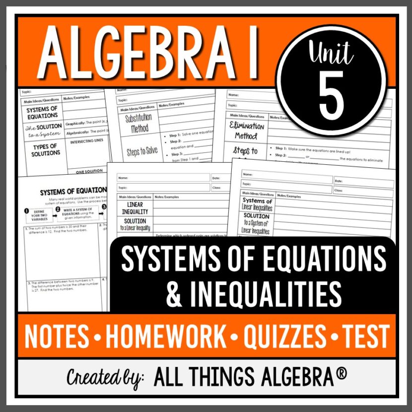 Algebra 1 Unit 5 Systems Of Equations Inequalities All Things Algebra