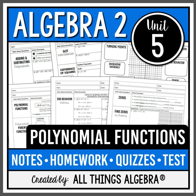 Algebra 2 Unit 5 Polynomial Functions All Things Algebra®(02)