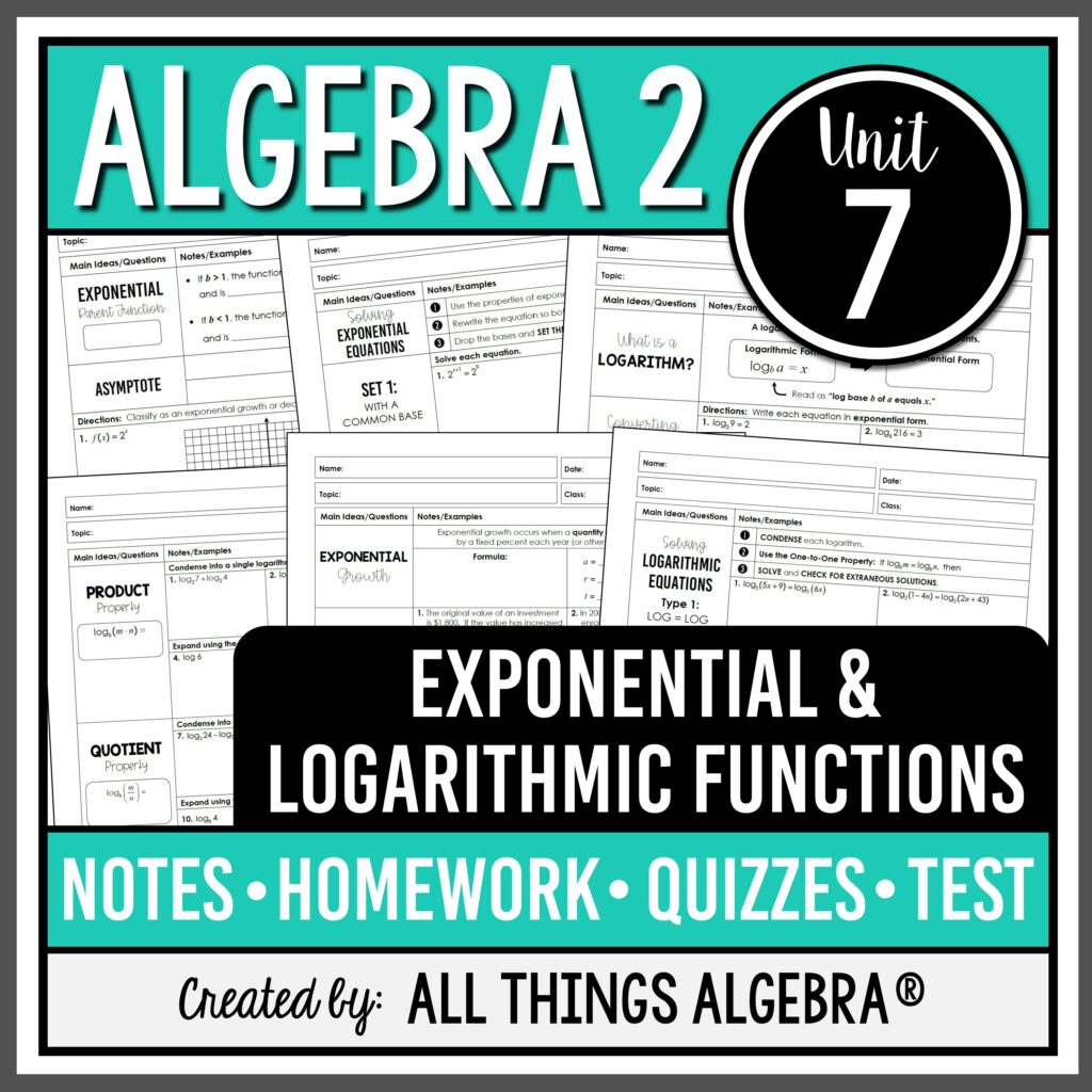 Algebra 2 Unit 7 Exponential & Logarithmic Functions All Things Algebra®(03)