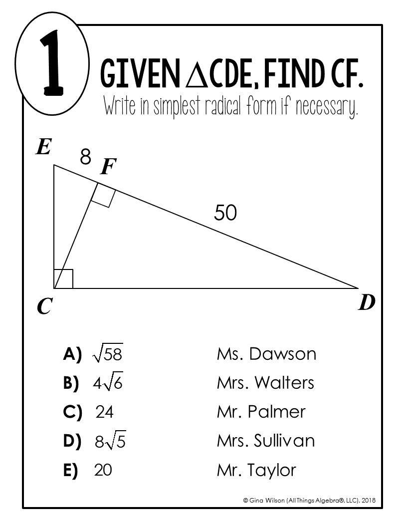 Geometric Mean in Right Triangles Math Lib Activity All Things Algebra®