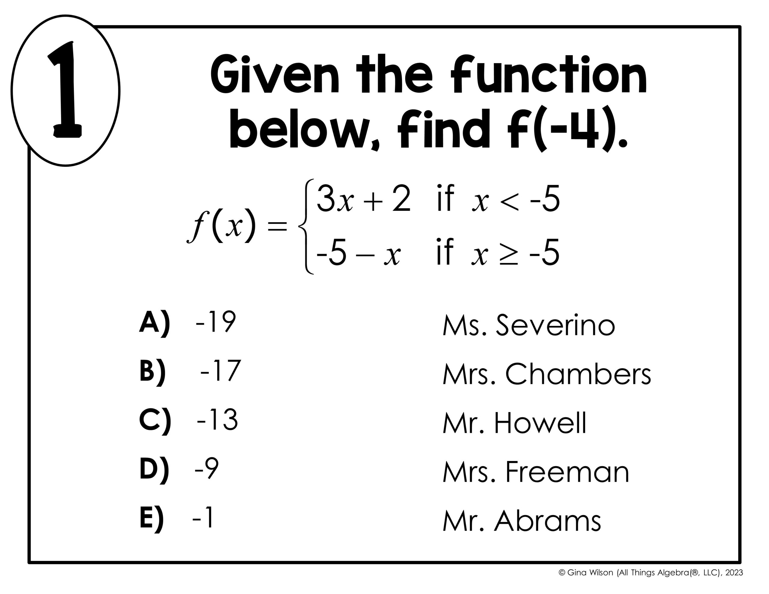 Piecewise Functions (Linear Functions Only) Math Lib Activity All