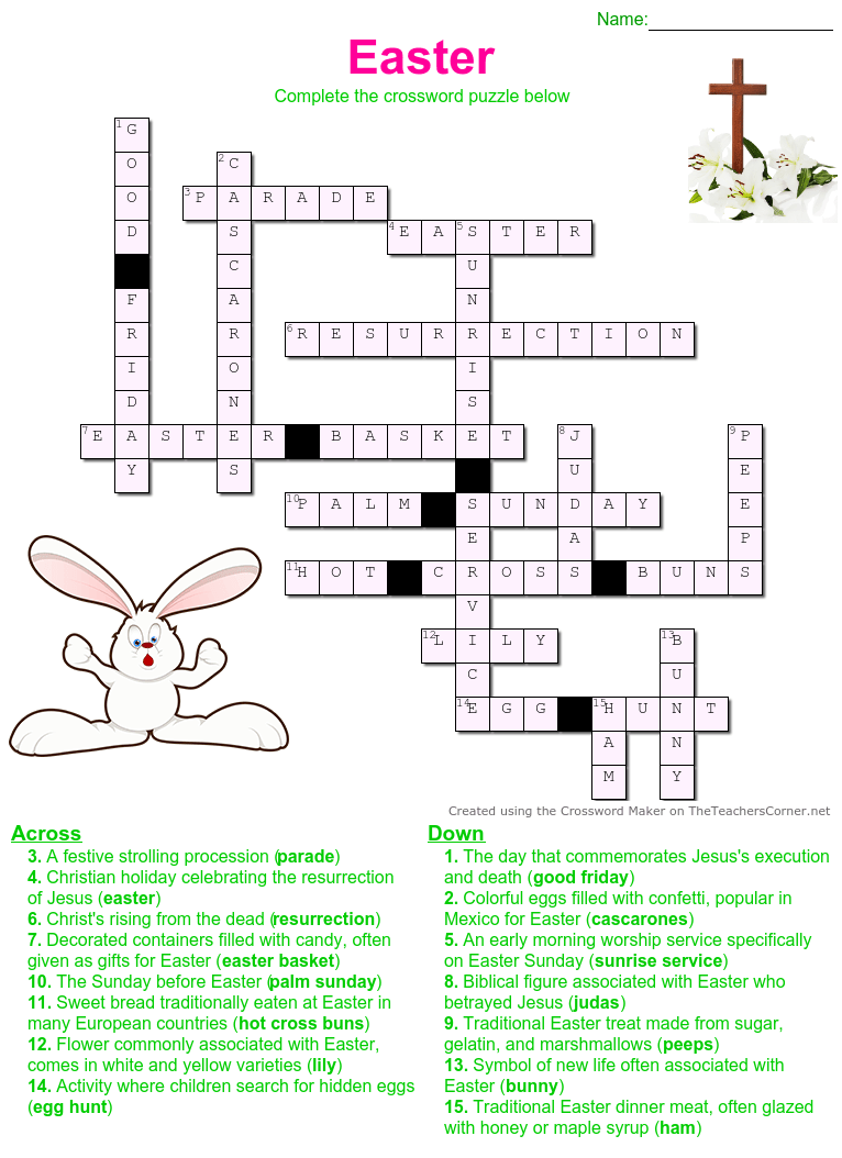 Free Printable Easter Crossword Puzzle - Holiday Theme