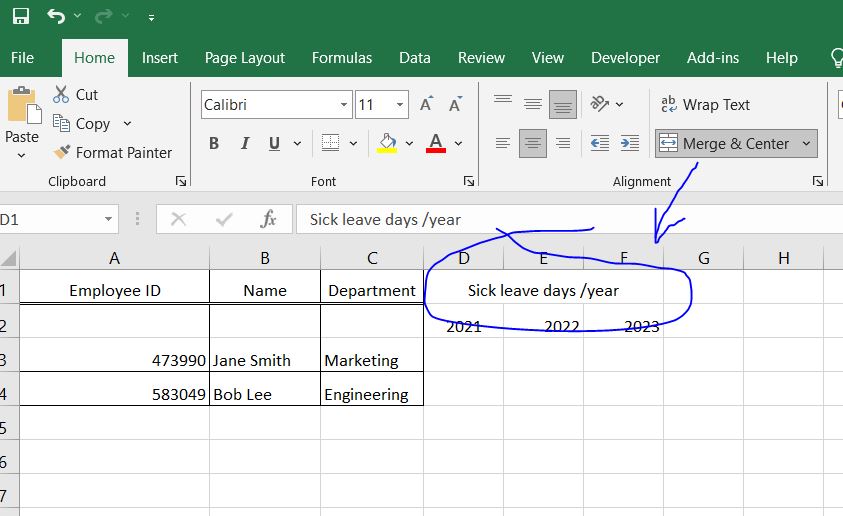 Merge and Center Shortcut in Excel