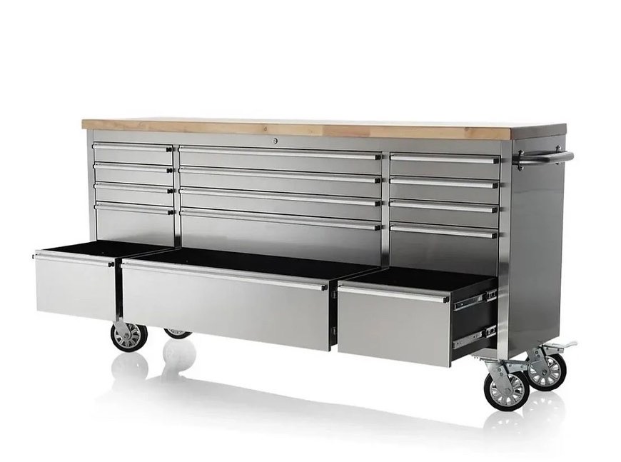 72" Brushed Stainless Steel 15 Drawer Work Bench Tool Box Chest