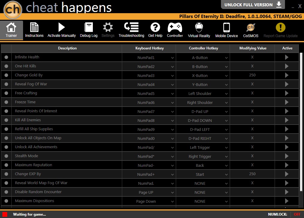 Pillars of Eternity II Deadfire Trainer +25 (v4.1.2.0047), Cheats