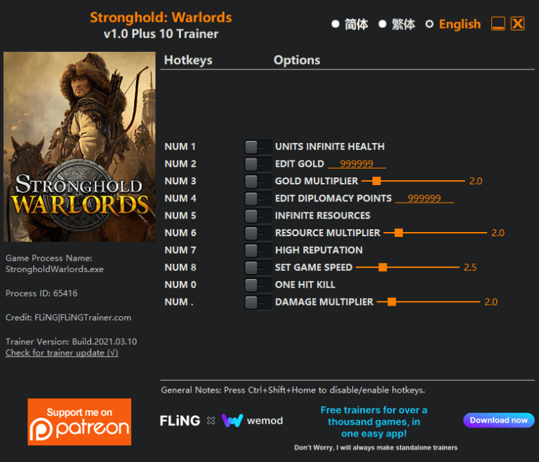 Stronghold Warlords Trainer +10 (v1.1.19976.1), Cheats & Codes PC Games Trainers
