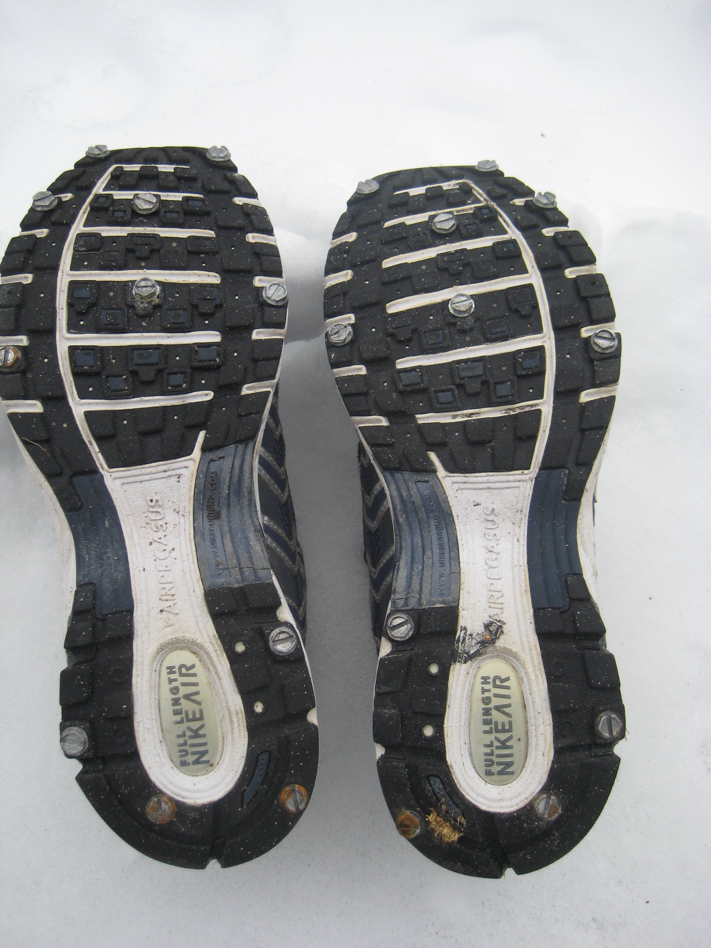 » 11 sheet metal screws in each shoe help make running on ice easier