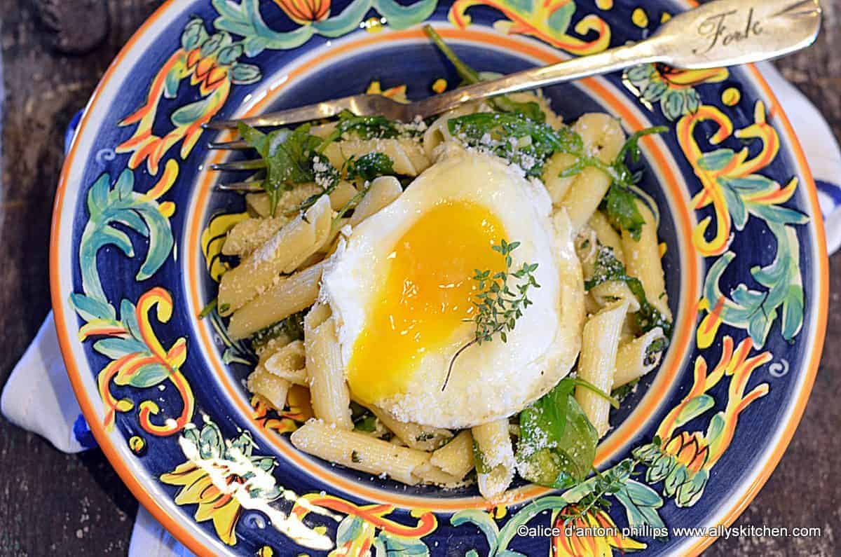 fresh herb arugula penne pasta & Parmesan