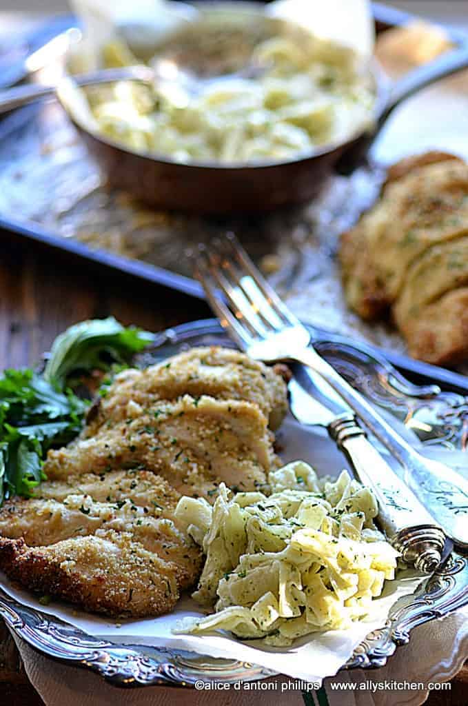 italian breaded chicken with alfredo pasta Ally's Kitchen