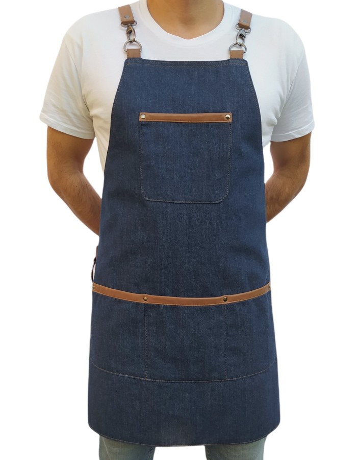 Blue Jean Denim Apron & Leather Straps Almahats
