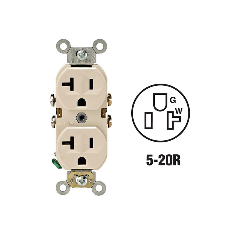 Leviton 20A Light Almond Shallow Commercial Grade 520R Duplex Outlet Almandoz Hardware Ltd.