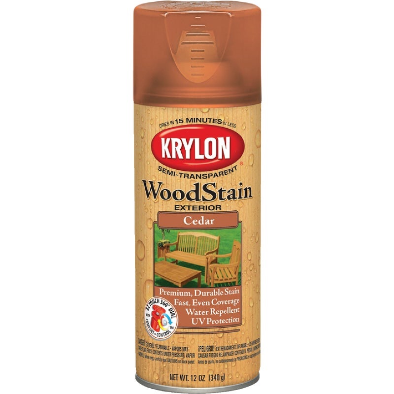 Krylon 12 Oz. Exterior SemiTransparent Wood Stain Spray, Cedar