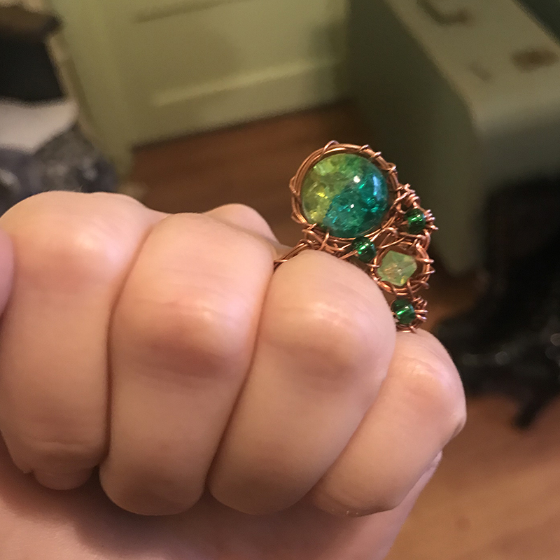 Copper Wire Woven Glass Marble Fidget Ring Size 7 Almost Classy Designs