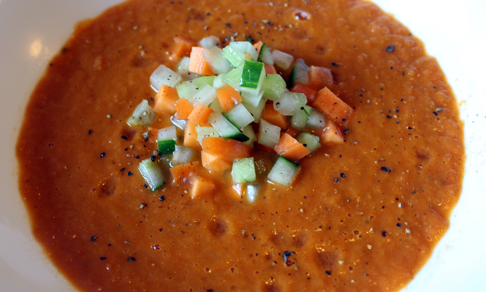 Roasted Tomato Gazpacho with Brunoise Vegetables Al