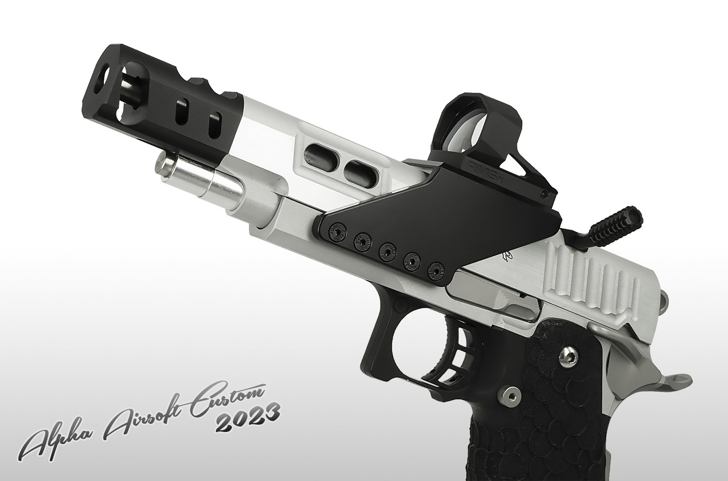 Alpha Airsoft Custom DVC Open Pistol (Silver/Black ver.) with SHIELD