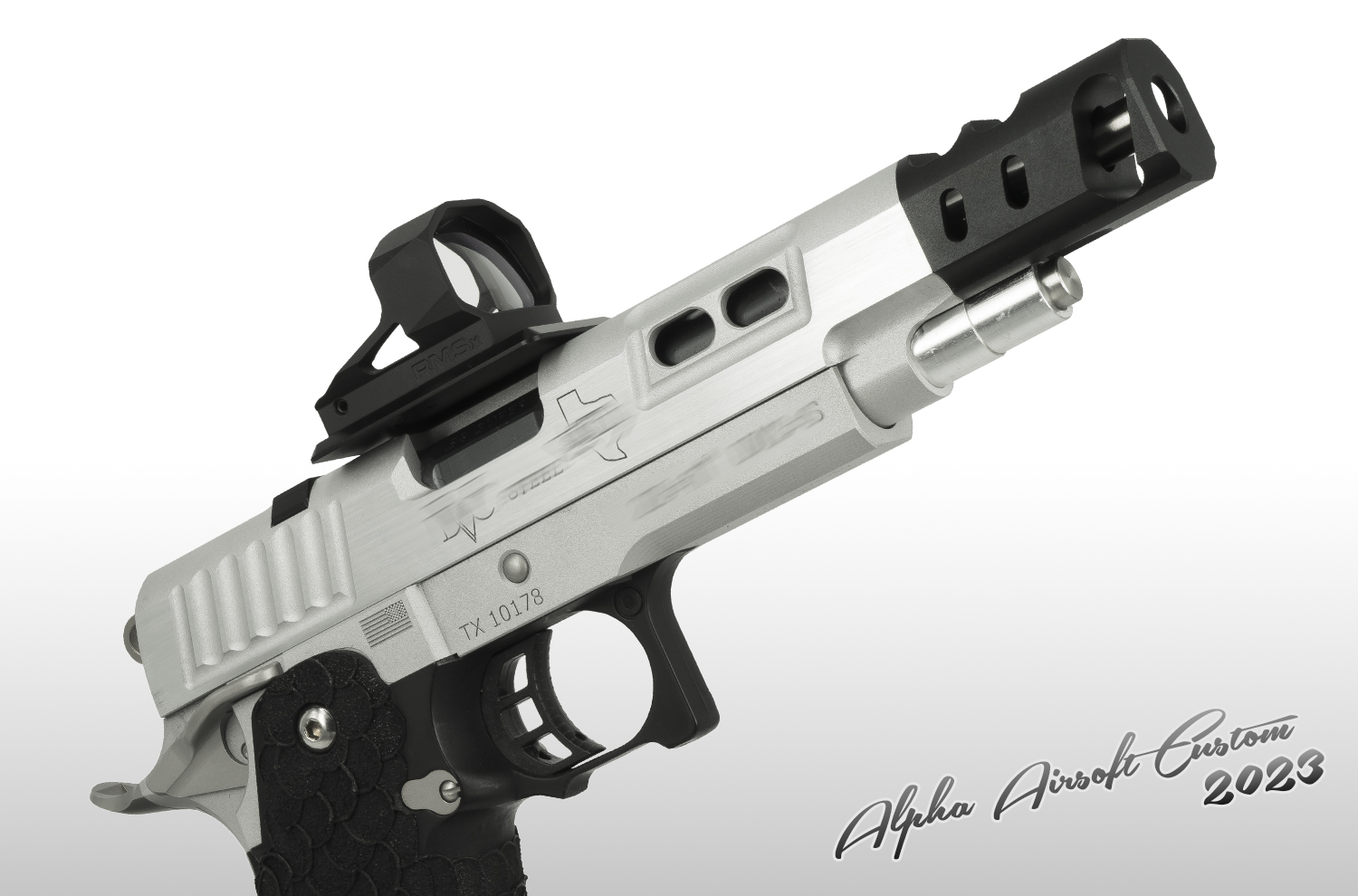 Alpha Airsoft Custom DVC Open Pistol (Silver/Black ver.) with SHIELD