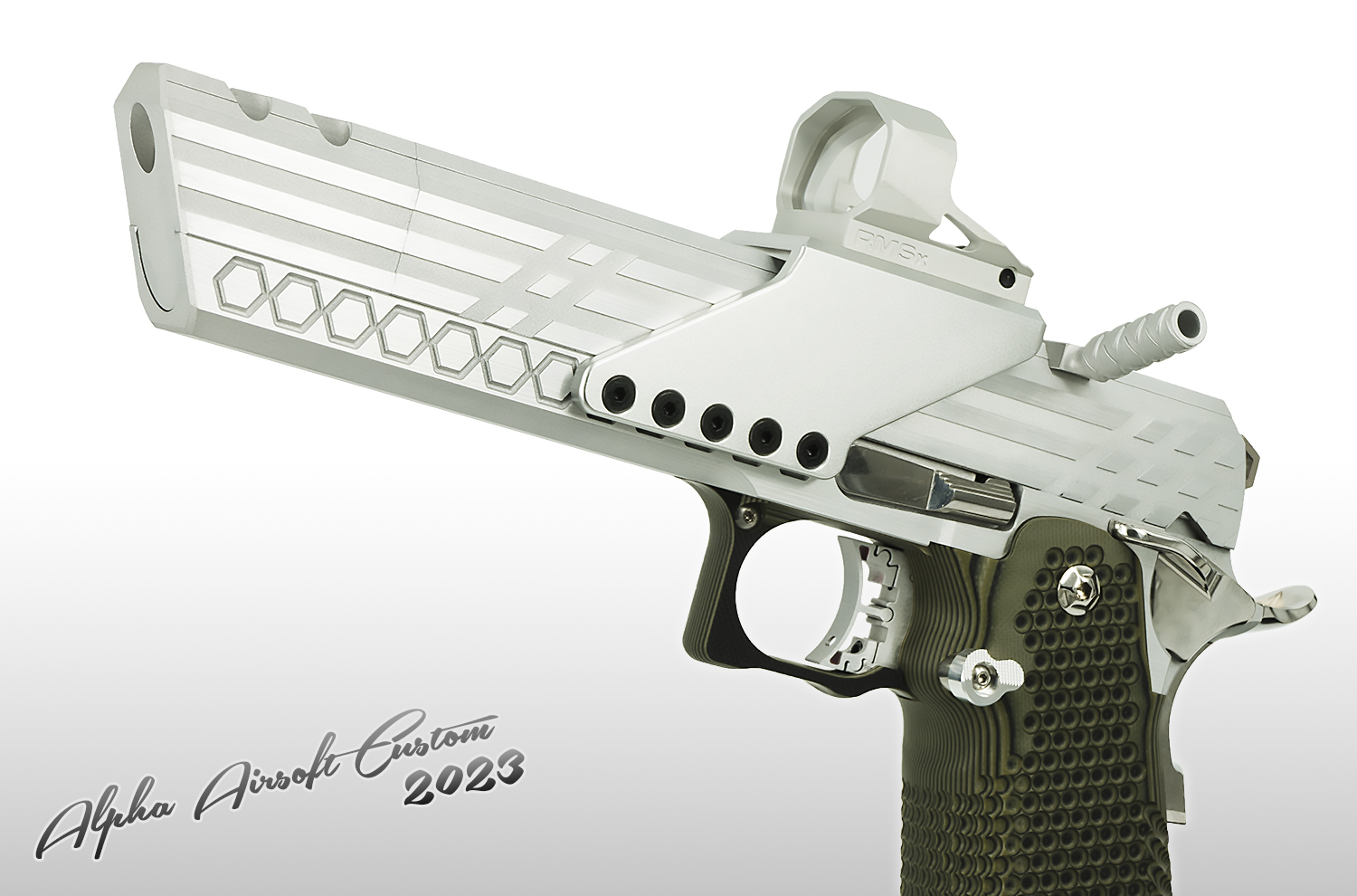 Alpha Airsoft Custom Smoking Holes Open Gun with SHIELD SIGHT RMSx