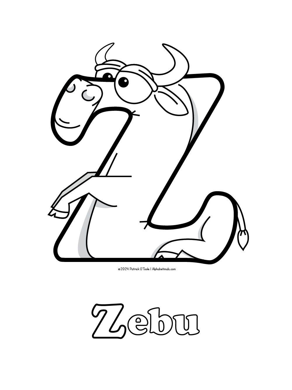 Free Zebu Coloring Page Alphabetimals