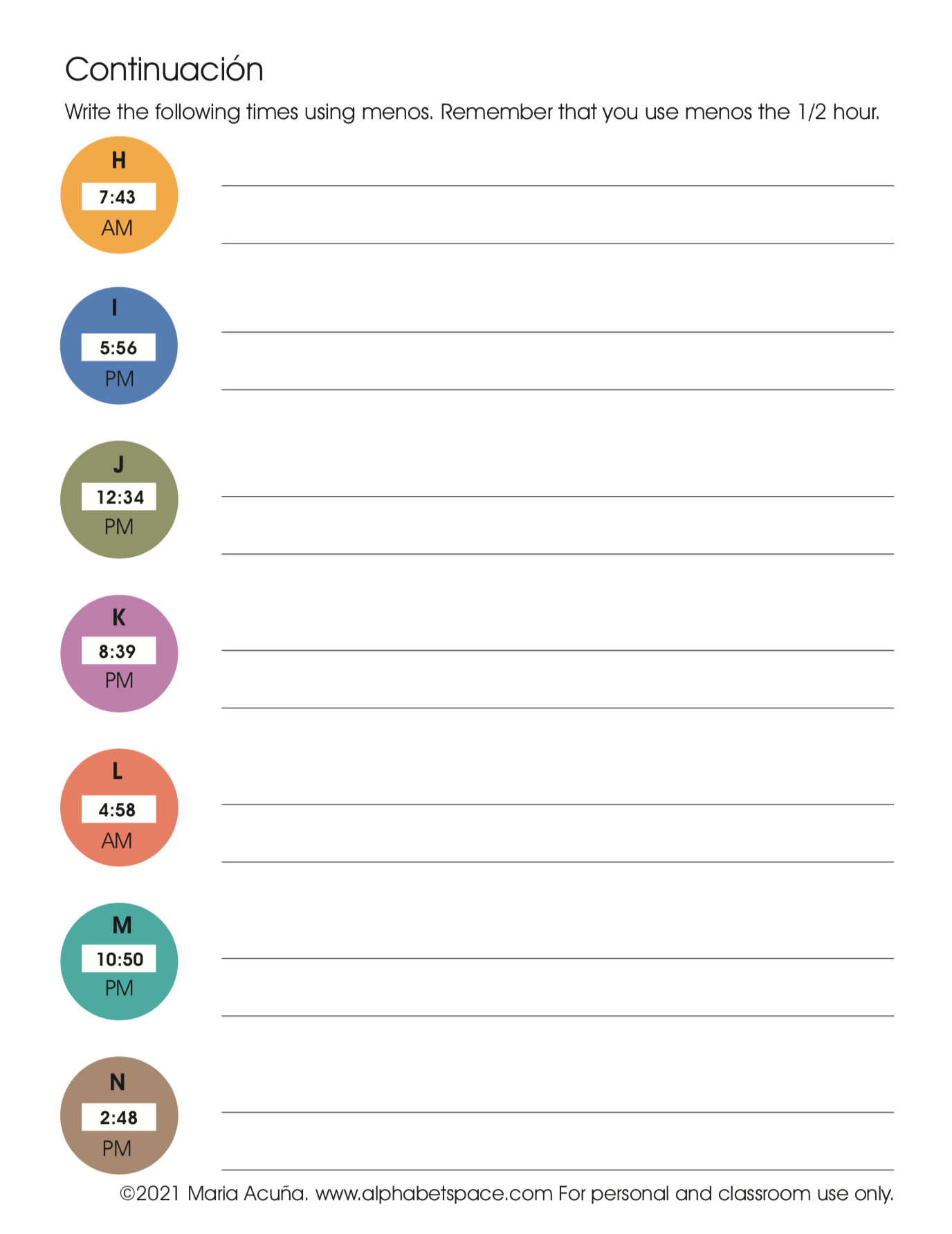 La hora usando “menos” / Time telling using “menos” in Spanish