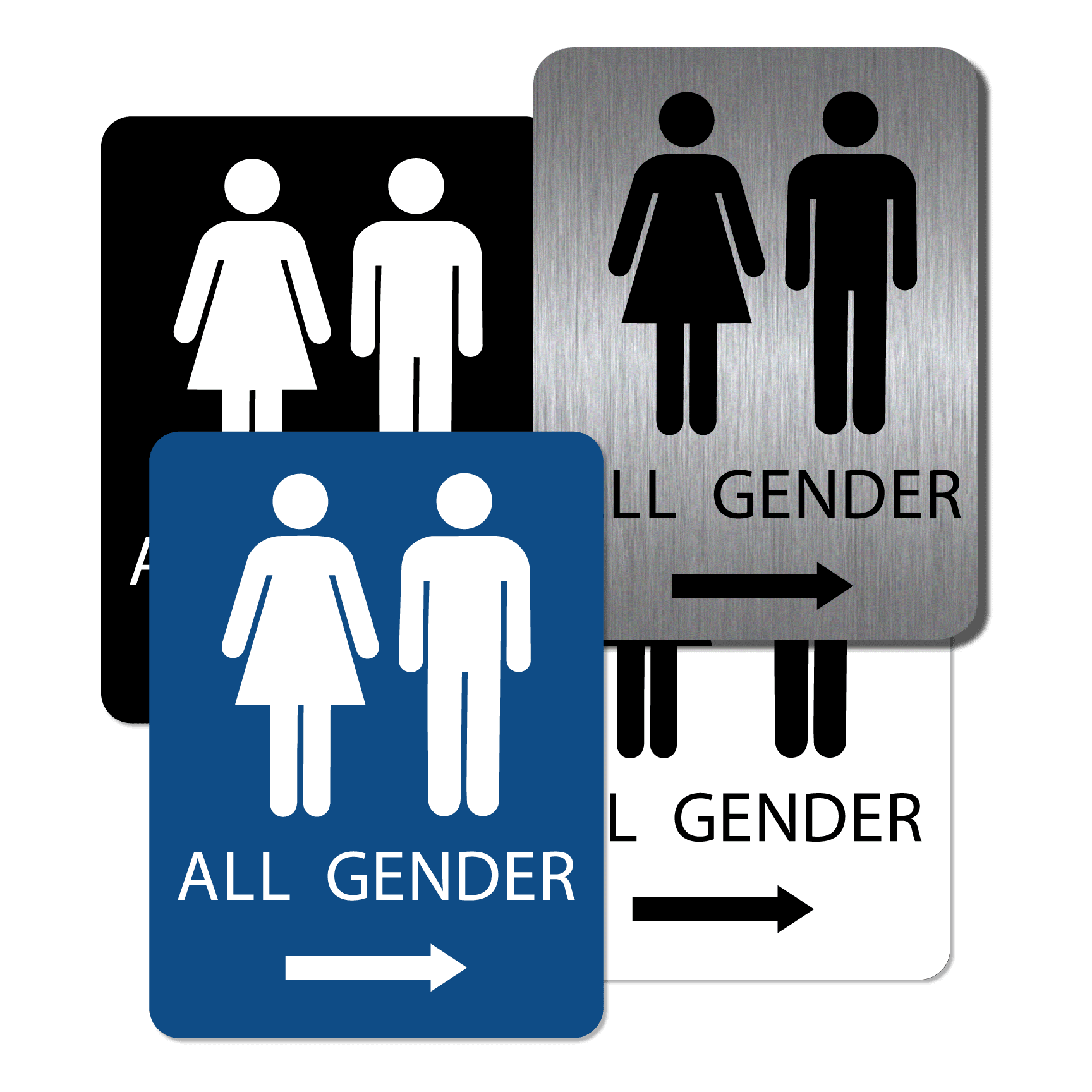 All Gender Bathroom Signs Right Arrow, 8"hx 6"w Alpha Dog ADA Signs