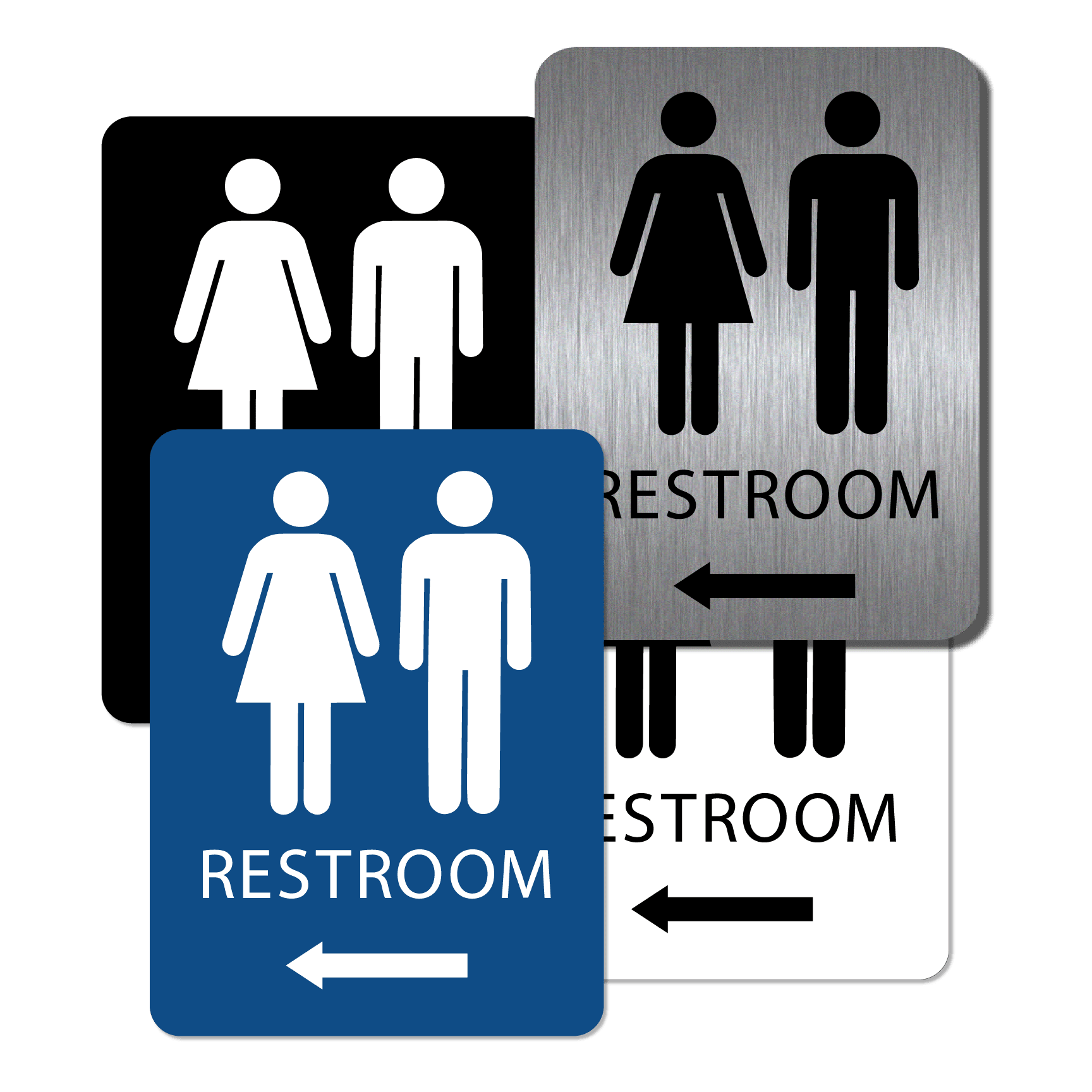 Unisex Bathroom Sign Left Arrow Alpha Dog ADA Signs